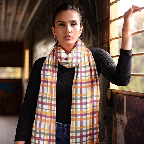 Fall Watercolor Plaid Stripes Pattern Scarf