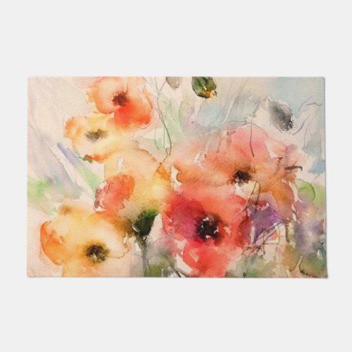 Fall watercolor poppies  doormat