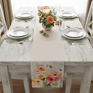 Fall watercolor poppies short table runner