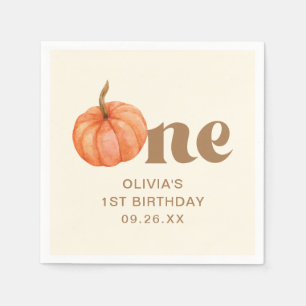 Fall Watercolor Pumpkin 1st Birthday Napkins