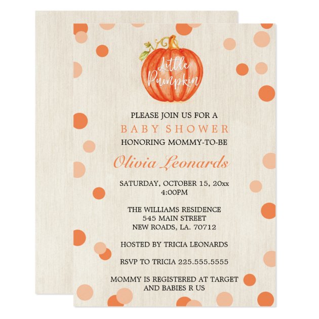 Fall Watercolor Pumpkin Baby Shower Invitations