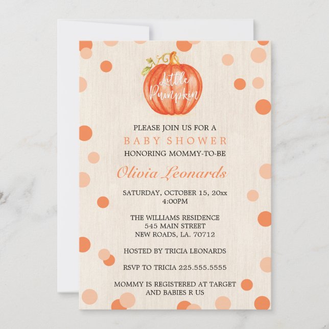 Fall Watercolor Pumpkin Baby Shower Invitations (Front)