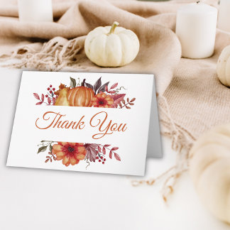 Fall Watercolor Pumpkin Baby Shower Thank You Card