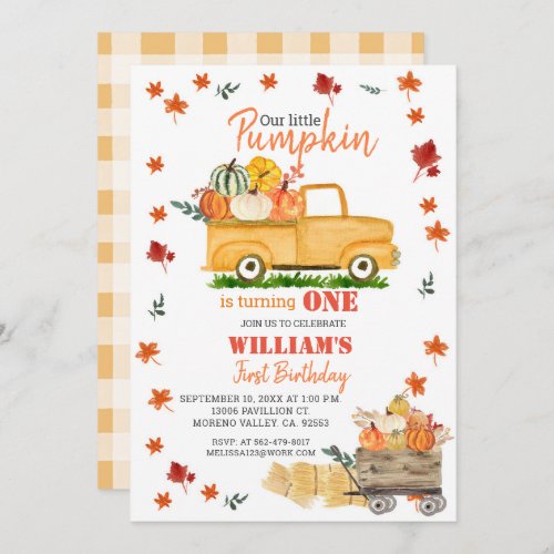 Fall Watercolor pumpkin birthday invitation