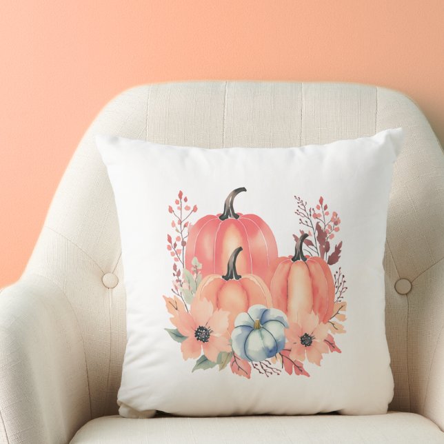 Fall Watercolor Pumpkin Boho  Throw Pillow (Creator Uploaded)