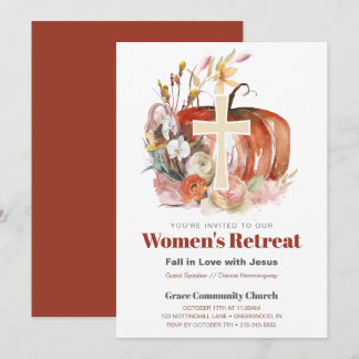 Fall Watercolor Pumpkin & Cross Women's Ministry Invitation