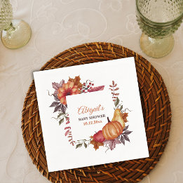 Fall Watercolor Pumpkin Floral Baby Shower Napkins