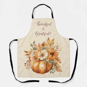 Fall Watercolor Pumpkin Floral Design- Apron