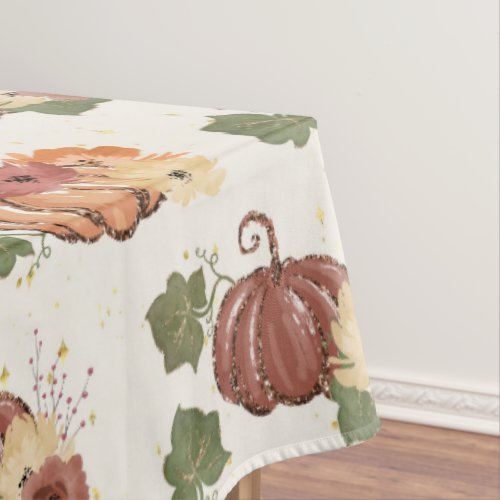 Fall Watercolor Pumpkin Floral Tablecloth