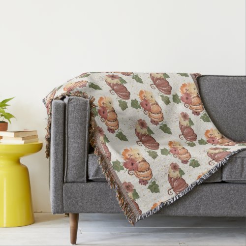 Fall Watercolor Pumpkin Floral Throw Blanket