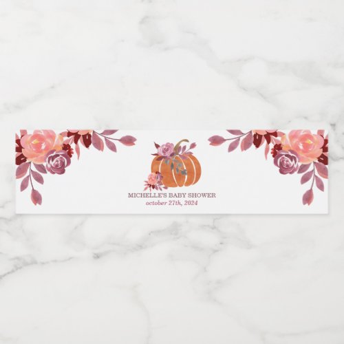 Fall Watercolor Pumpkin Floral Water Bottle Label