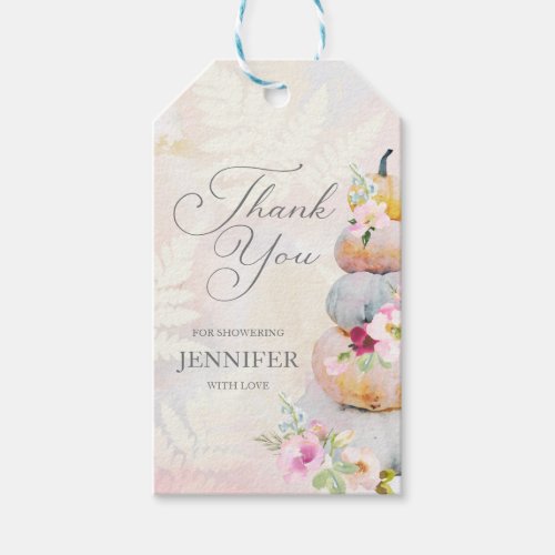Fall Watercolor Pumpkin Girl Baby Shower Thank you Gift Tags