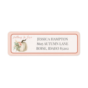 Fall Watercolor Pumpkin Pampas Floral Pink Mail Label