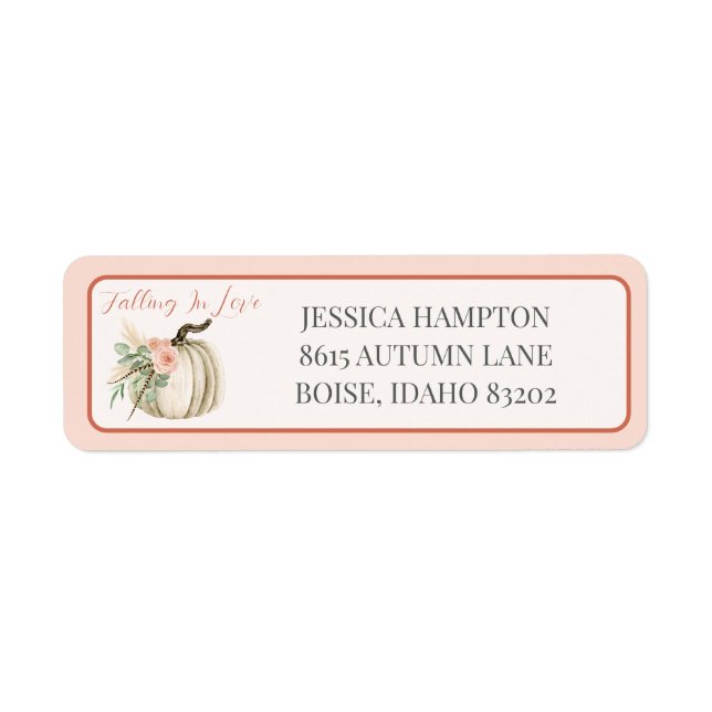 Fall Watercolor Pumpkin Pampas Floral Pink Mail Label (Front)