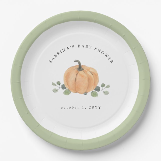 Fall Watercolor Pumpkin Paper Plates (Front)