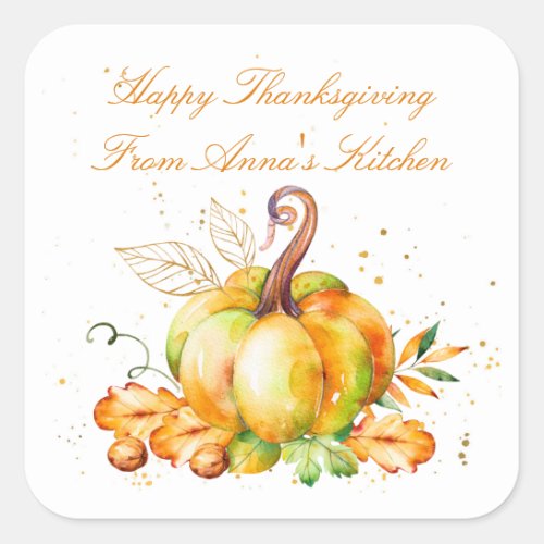 Fall Watercolor Pumpkin Patch Square Stickers