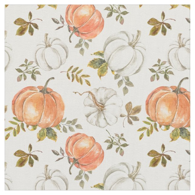 Fall Watercolor Pumpkin Pattern Fabric (Close Up)