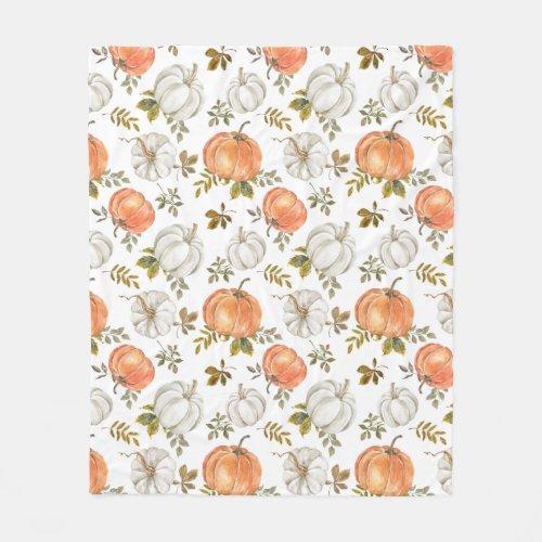 Fall Watercolor Pumpkin Pattern Fleece Blanket