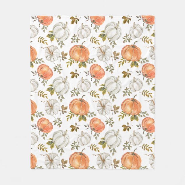Fall Watercolor Pumpkin Pattern Fleece Blanket (Front)