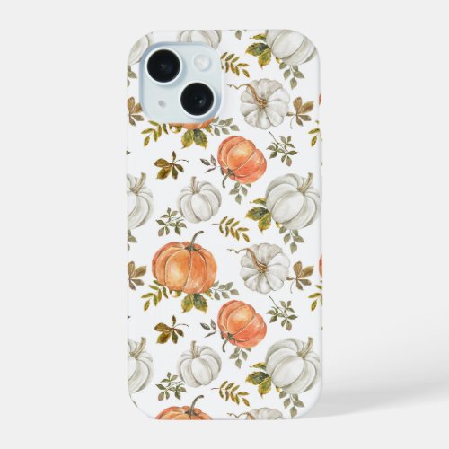 Fall Watercolor Pumpkin Pattern iPhone 15 Case