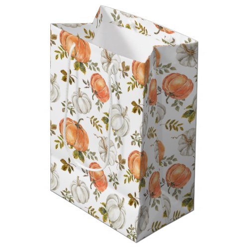 Fall Watercolor Pumpkin Pattern Medium Gift Bag