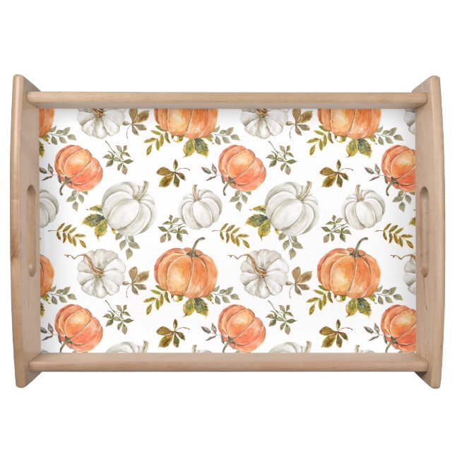 Fall Watercolor Pumpkin Pattern Serving Tray (Front)