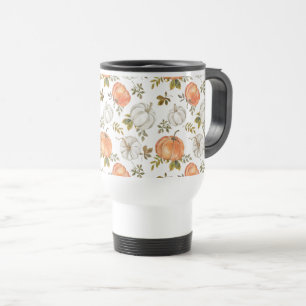 Fall Watercolor Pumpkin Pattern Travel Mug