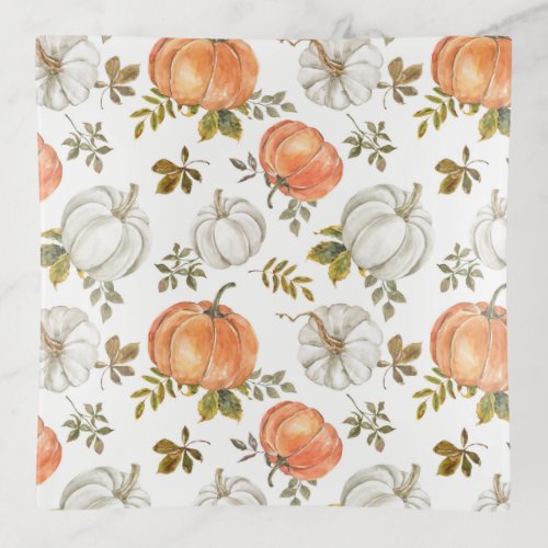 Fall Watercolor Pumpkin Pattern Trinket Tray