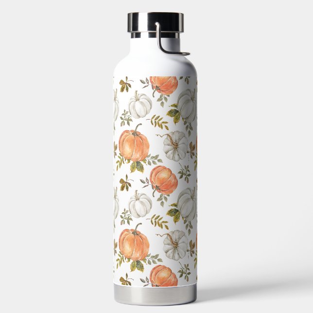 Fall Watercolor Pumpkin Pattern Water Bottle (Left)