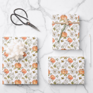 Fall Watercolor Pumpkin Pattern Wrapping Paper Sheets