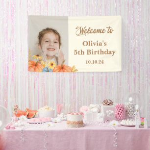 Fall Watercolor Pumpkin Photo Kids Birthday Banner