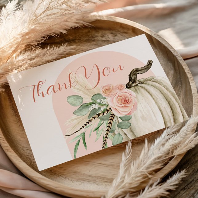 Fall Watercolor Pumpkin Pink And Rust Thank You  Card (Creator Uploaded)