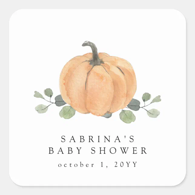 Fall Watercolor Pumpkin Square Sticker | Zazzle