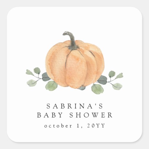 Fall Watercolor Pumpkin Square Sticker Fall Watercolor Pumpkin Square Sticker