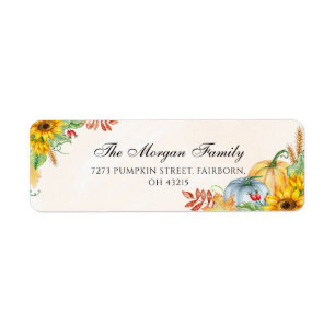 Fall Watercolor Pumpkin Sunflower  Label