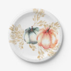Fall Watercolor Pumpkin Wheat Shower Paper Plate