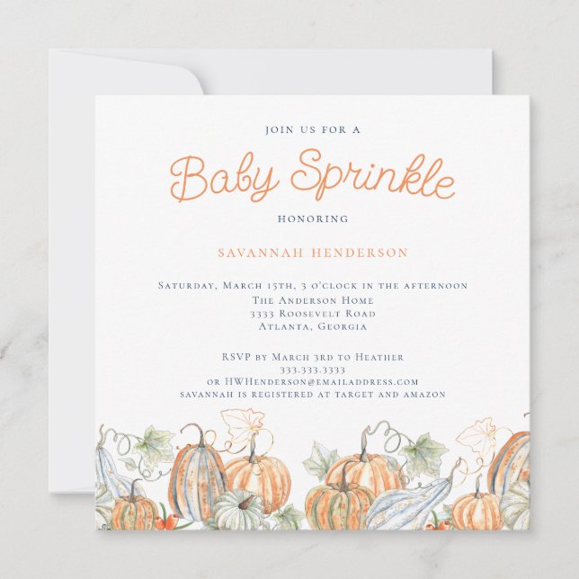 Fall Watercolor Pumpkins Baby Sprinkle Invitation (Front)