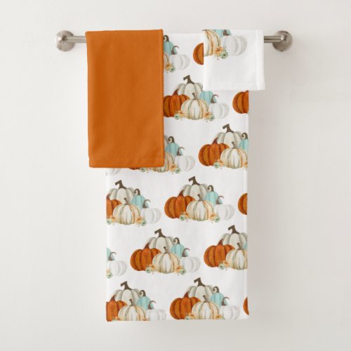 Fall Watercolor Pumpkins Bath Towel Set