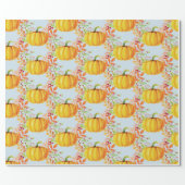 Fall Watercolor Pumpkins Blue Wrapping Paper (Flat)