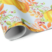 Fall Watercolor Pumpkins Blue Wrapping Paper (Roll Corner)