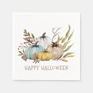 Fall Watercolor Pumpkins Happy Halloween Party Napkins