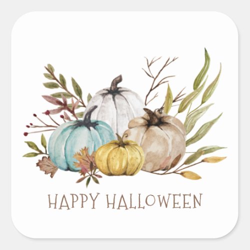 Fall Watercolor Pumpkins Happy Halloween Square Sticker