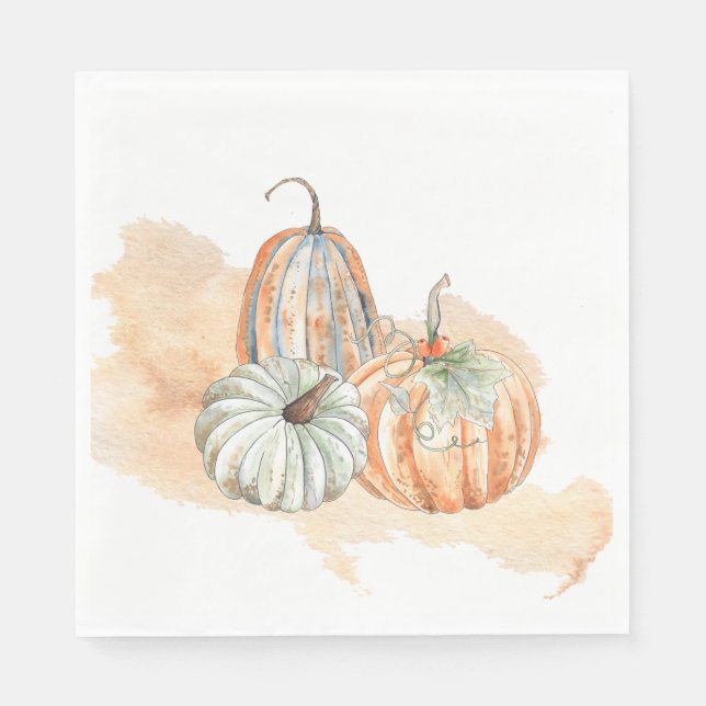 Fall Watercolor Pumpkins Napkins (Front)