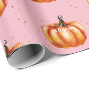 Fall Watercolor Pumpkins Pink Wrapping Paper | Zazzle