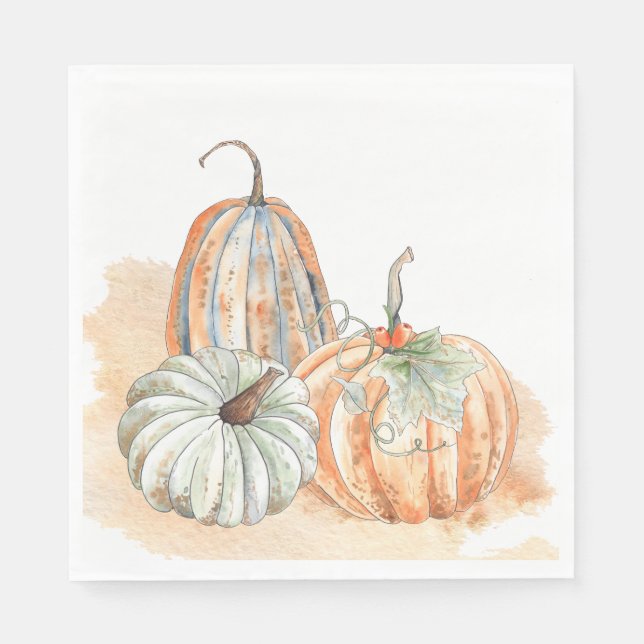 Fall Watercolor Pumpkins Thanksgiving Napkins (Front)