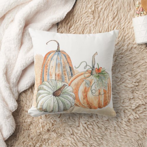 Fall Watercolor Pumpkins Throw Pillow