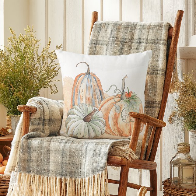 Fall Watercolor Pumpkins Throw Pillow (Cozy Fall Home Decorative Throw Pillow)