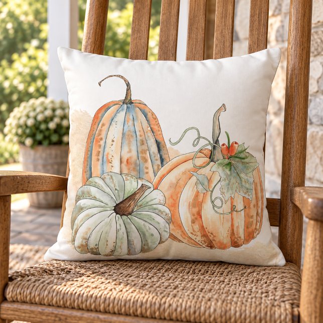 Fall Watercolor Pumpkins Throw Pillow (Cozy Fall Home Decorative Throw Pillow)