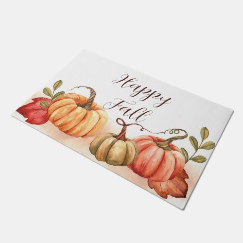 Fall watercolor pumpkins with customizable text  doormat