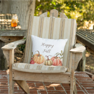 Fall watercolor pumpkins with customizable text outdoor pillow